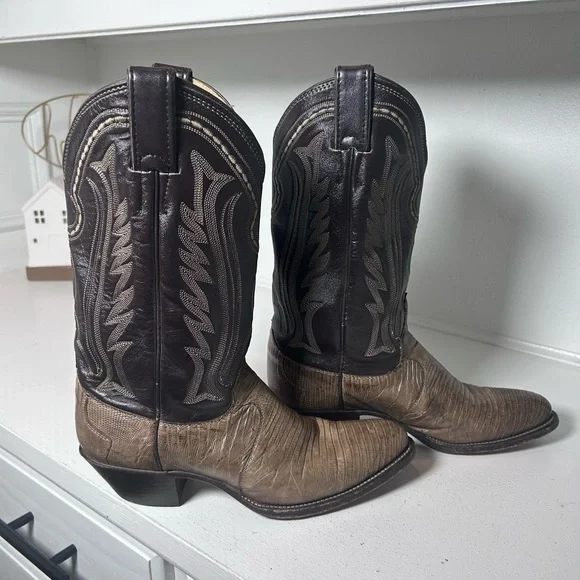 Vintage Justin Lizard Skin Cowboy Boots Women's 7B Brown Western Exotic Leather - Picture 2 of 8